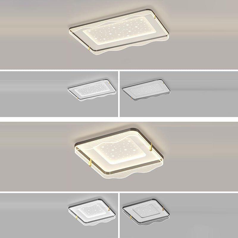 Contemporary Nordic Cream Round Square Rectangular Sky Pattern Iron Aluminum Acrylic LED Flush Mount Ceiling Light For Bedroom