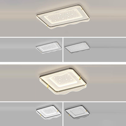 Contemporary Nordic Cream Round Square Rectangular Sky Pattern Iron Aluminum Acrylic LED Flush Mount Ceiling Light For Bedroom