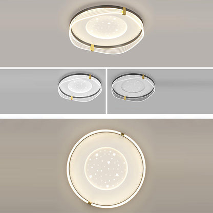 Contemporary Nordic Cream Round Square Rectangular Sky Pattern Iron Aluminum Acrylic LED Flush Mount Ceiling Light For Bedroom