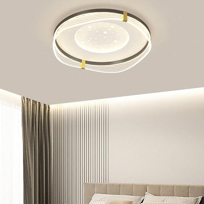 Contemporary Nordic Cream Round Square Rectangular Sky Pattern Iron Aluminum Acrylic LED Flush Mount Ceiling Light For Bedroom