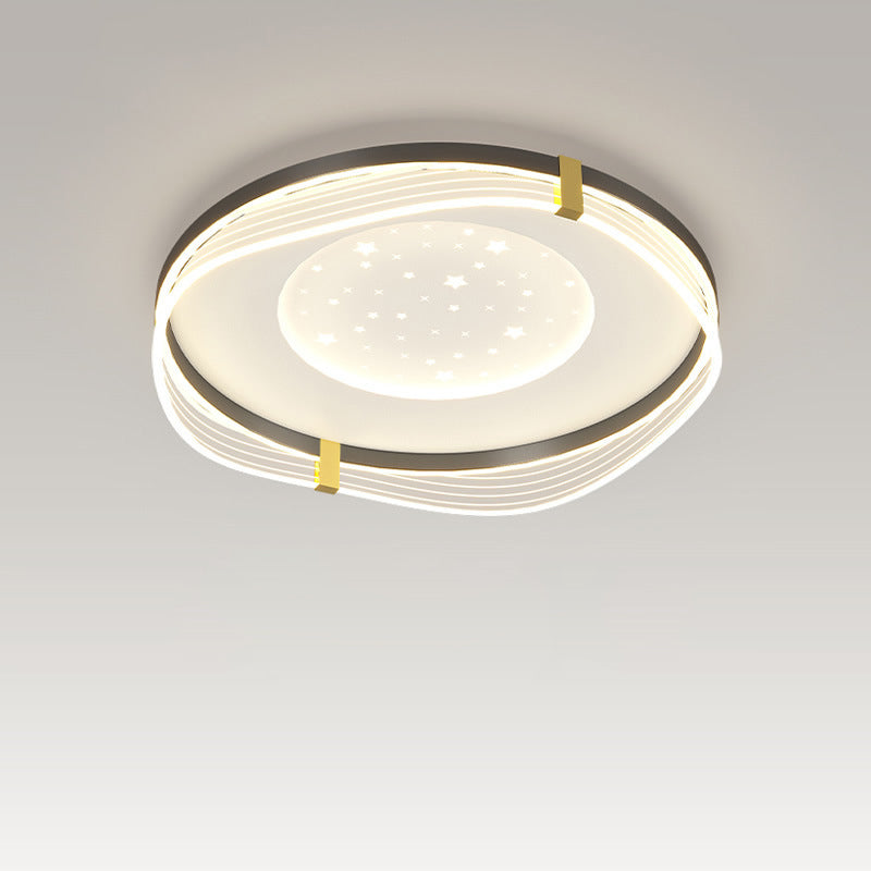 Contemporary Nordic Cream Round Square Rectangular Sky Pattern Iron Aluminum Acrylic LED Flush Mount Ceiling Light For Bedroom