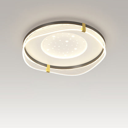 Contemporary Nordic Cream Round Square Rectangular Sky Pattern Iron Aluminum Acrylic LED Flush Mount Ceiling Light For Bedroom