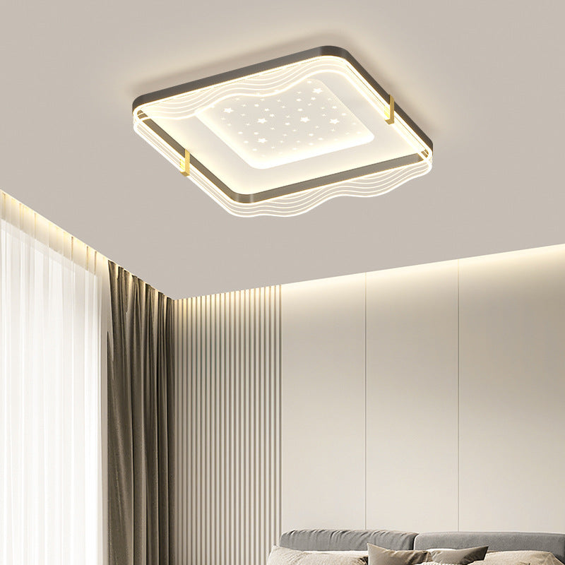 Contemporary Nordic Cream Round Square Rectangular Sky Pattern Iron Aluminum Acrylic LED Flush Mount Ceiling Light For Bedroom