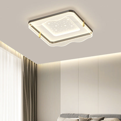 Contemporary Nordic Cream Round Square Rectangular Sky Pattern Iron Aluminum Acrylic LED Flush Mount Ceiling Light For Bedroom