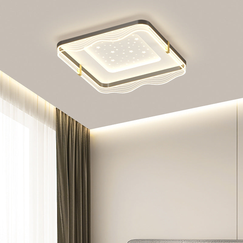 Contemporary Nordic Cream Round Square Rectangular Sky Pattern Iron Aluminum Acrylic LED Flush Mount Ceiling Light For Bedroom