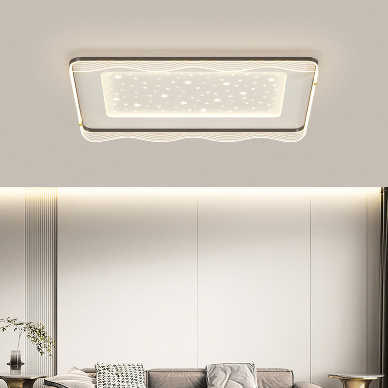 Contemporary Nordic Cream Round Square Rectangular Sky Pattern Iron Aluminum Acrylic LED Flush Mount Ceiling Light For Bedroom