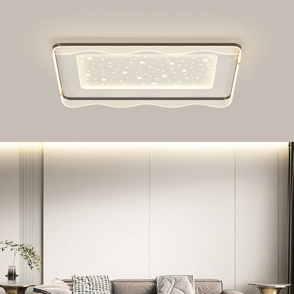 Contemporary Nordic Cream Round Square Rectangular Sky Pattern Iron Aluminum Acrylic LED Flush Mount Ceiling Light For Bedroom