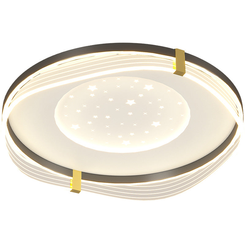 Contemporary Nordic Cream Round Square Rectangular Sky Pattern Iron Aluminum Acrylic LED Flush Mount Ceiling Light For Bedroom