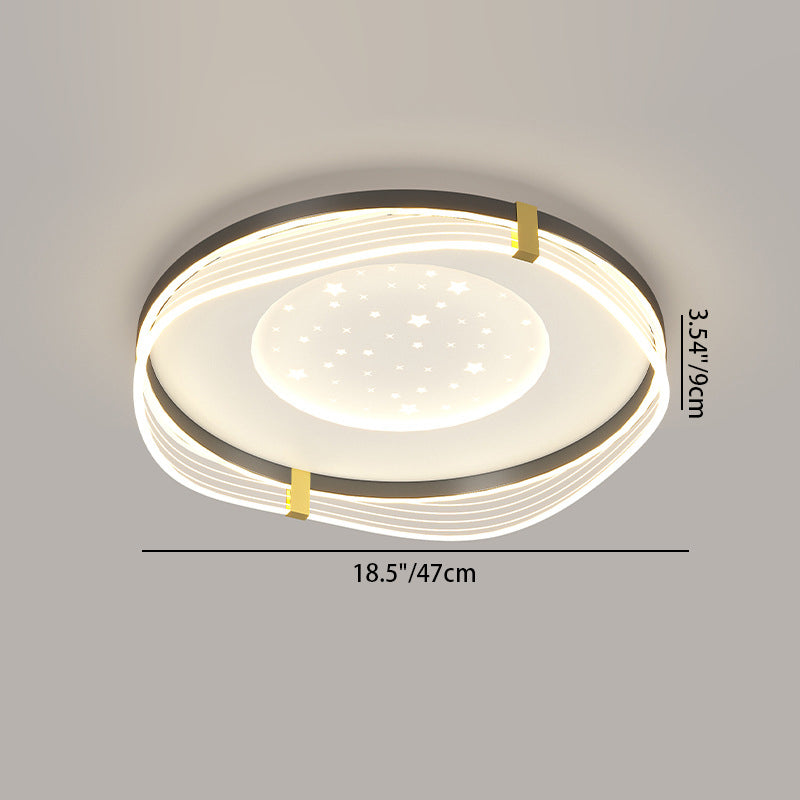 Contemporary Nordic Cream Round Square Rectangular Sky Pattern Iron Aluminum Acrylic LED Flush Mount Ceiling Light For Bedroom