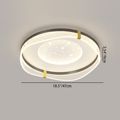 Contemporary Nordic Cream Round Square Rectangular Sky Pattern Iron Aluminum Acrylic LED Flush Mount Ceiling Light For Bedroom