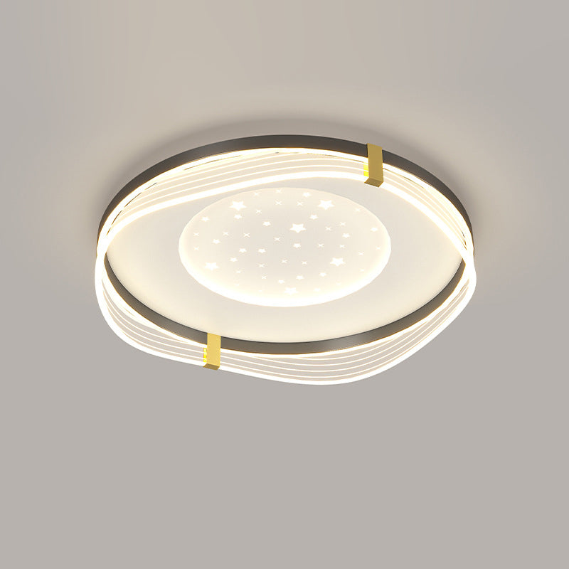 Contemporary Nordic Cream Round Square Rectangular Sky Pattern Iron Aluminum Acrylic LED Flush Mount Ceiling Light For Bedroom