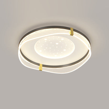 Contemporary Nordic Cream Round Square Rectangular Sky Pattern Iron Aluminum Acrylic LED Flush Mount Ceiling Light For Bedroom