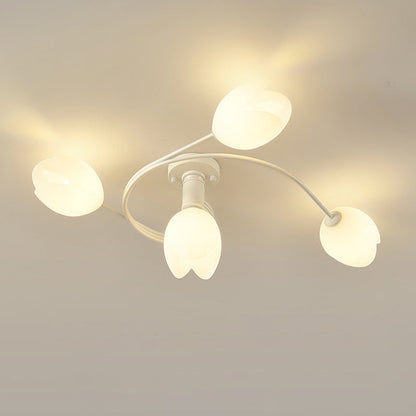Contemporary Creative Branch Magnolia Flower Iron Plastic 4/6 Light Semi-Flush Mount Ceiling Light For Living Room