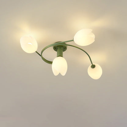Contemporary Creative Branch Magnolia Flower Iron Plastic 4/6 Light Semi-Flush Mount Ceiling Light For Living Room