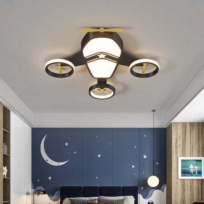 Contemporary Creative Kids Cartoon Airplane Iron Aluminum Acrylic LED Flush Mount Ceiling Light For Bedroom