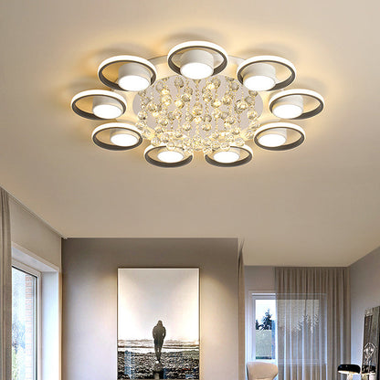 Modern Luxury Circular Triangle Round Crystal Shade Iron Acrylic LED Semi-Flush Mount Ceiling Light For Living Room