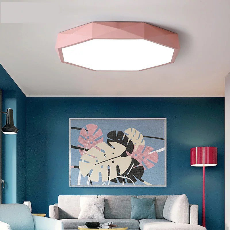Modern Minimalist Geometric Round Shape Iron Acrylic LED Flush Mount Ceiling Light For Living Room