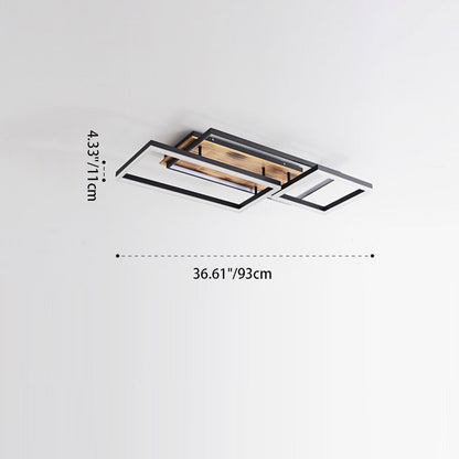 Contemporary Creative Combination Square Rectangular Wood Grain Aluminum Acrylic LED Semi-Flush Mount Ceiling Light For Living Room