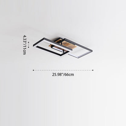 Contemporary Creative Combination Square Rectangular Wood Grain Aluminum Acrylic LED Semi-Flush Mount Ceiling Light For Living Room