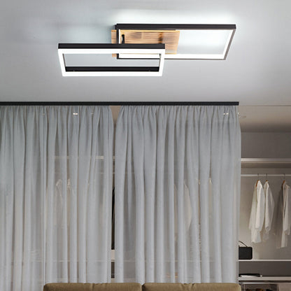 Contemporary Creative Combination Square Rectangular Wood Grain Aluminum Acrylic LED Semi-Flush Mount Ceiling Light For Living Room