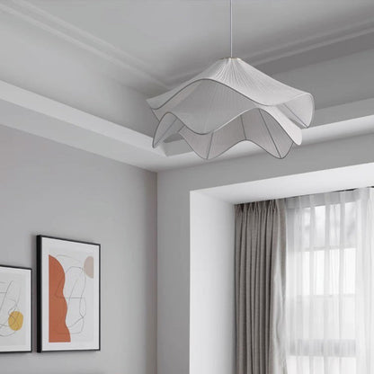 Traditional French Cream Petal Fabric Iron 1-Light Pendant Light For Living Room