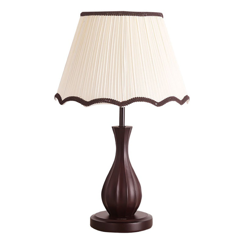 Traditional Vintage Drum Fabric Wood 1-Light Table Lamp For Living Room