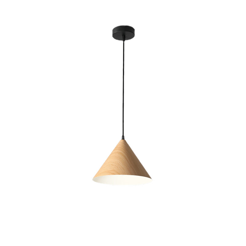 Contemporary Nordic Wood Grain Color Tapered Iron 1-Light Pendant Light For Living Room