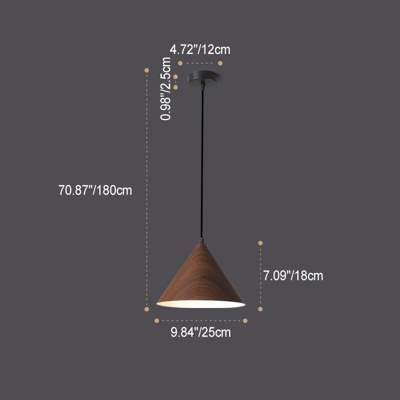 Contemporary Nordic Wood Grain Color Tapered Iron 1-Light Pendant Light For Living Room