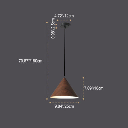 Contemporary Nordic Wood Grain Color Tapered Iron 1-Light Pendant Light For Living Room