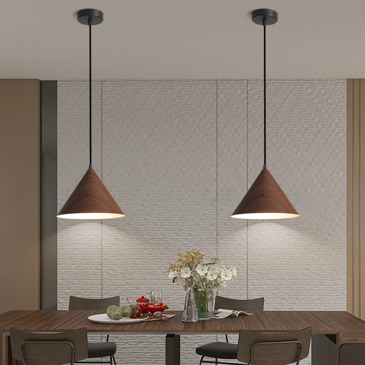 Contemporary Nordic Wood Grain Color Tapered Iron 1-Light Pendant Light For Living Room