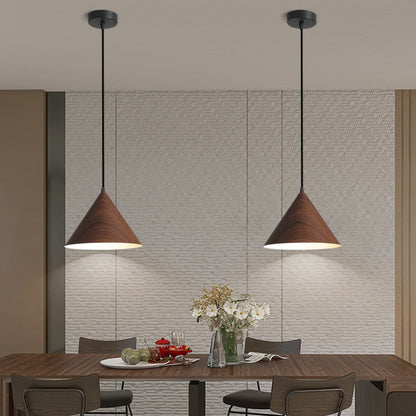 Contemporary Nordic Wood Grain Color Tapered Iron 1-Light Pendant Light For Living Room