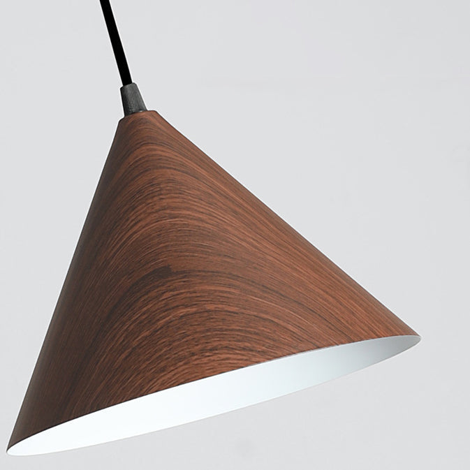 Contemporary Nordic Wood Grain Color Tapered Iron 1-Light Pendant Light For Living Room