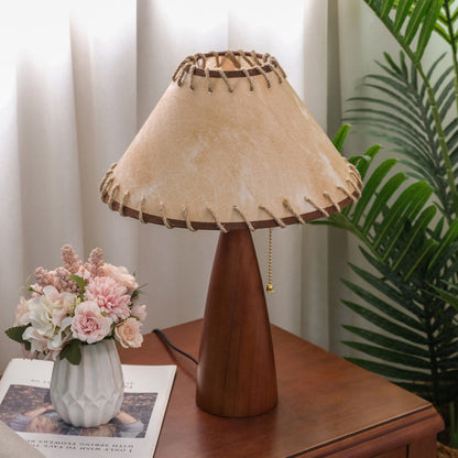 Traditional Vintage Mushroom Linen Imitation Sheepskin Wood 1-Light Table Lamp For Living Room