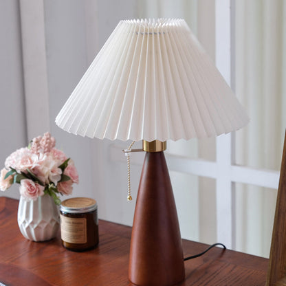 Traditional Vintage Mushroom Linen Imitation Sheepskin Wood 1-Light Table Lamp For Living Room