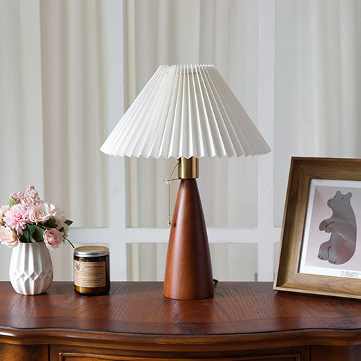 Traditional Vintage Mushroom Linen Imitation Sheepskin Wood 1-Light Table Lamp For Living Room