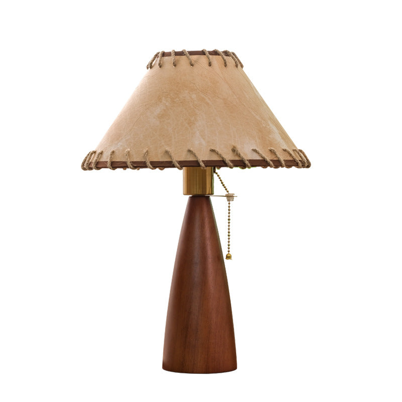 Traditional Vintage Mushroom Linen Imitation Sheepskin Wood 1-Light Table Lamp For Living Room