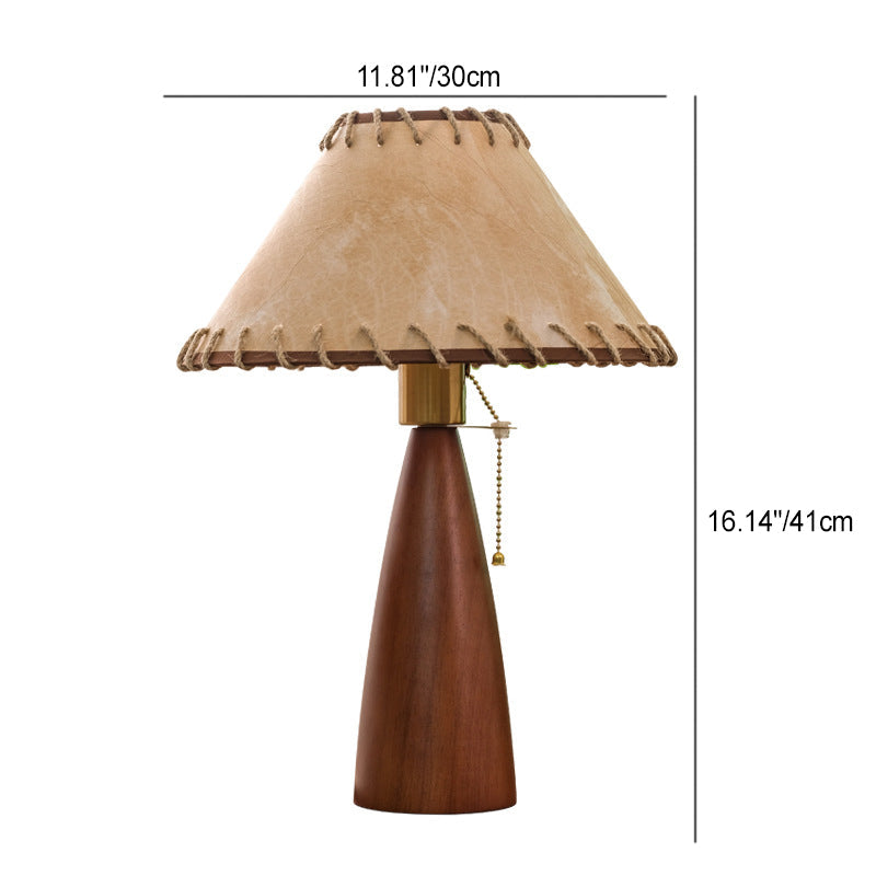 Traditional Vintage Mushroom Linen Imitation Sheepskin Wood 1-Light Table Lamp For Living Room