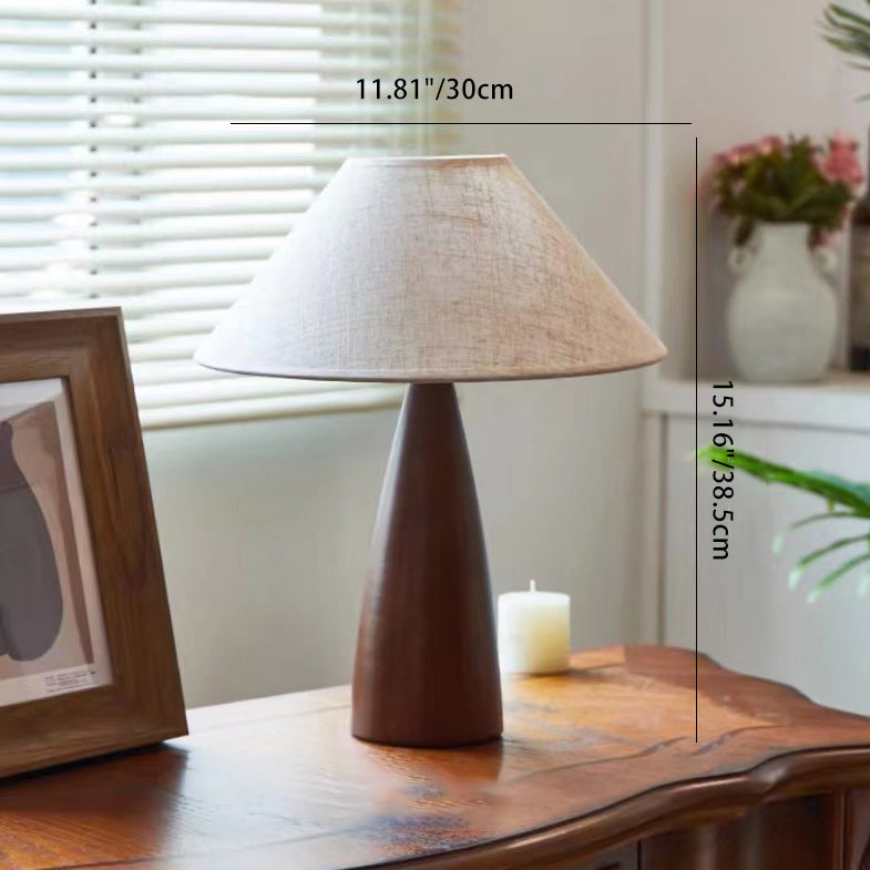Traditional Vintage Mushroom Linen Imitation Sheepskin Wood 1-Light Table Lamp For Living Room
