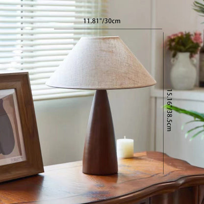 Traditional Vintage Mushroom Linen Imitation Sheepskin Wood 1-Light Table Lamp For Living Room