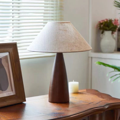 Traditional Vintage Mushroom Linen Imitation Sheepskin Wood 1-Light Table Lamp For Living Room