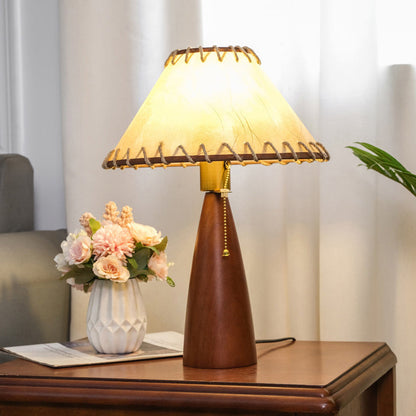 Traditional Vintage Mushroom Linen Imitation Sheepskin Wood 1-Light Table Lamp For Living Room