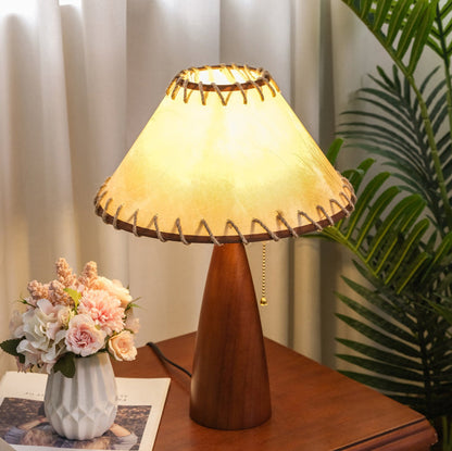 Traditional Vintage Mushroom Linen Imitation Sheepskin Wood 1-Light Table Lamp For Living Room