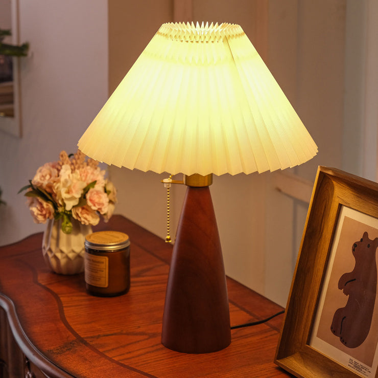 Traditional Vintage Mushroom Linen Imitation Sheepskin Wood 1-Light Table Lamp For Living Room
