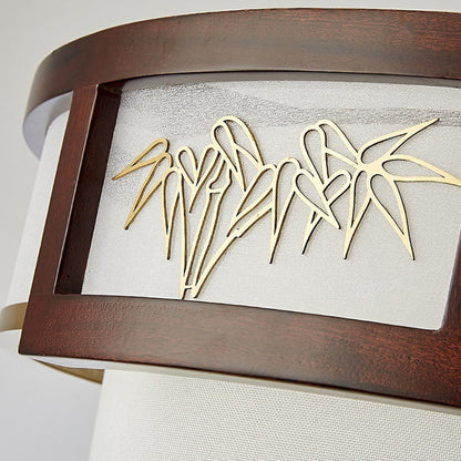 Traditional Chinese Tassels Round Bamboo Carving Fabric Wood Brass 3/5-Light Semi-Flush Mount Ceiling Light For Living Room