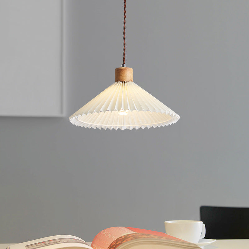 Contemporary Nordic Round Pleated Skirt Shape Fabric Iron 1-Light Pendant Light For Living Room