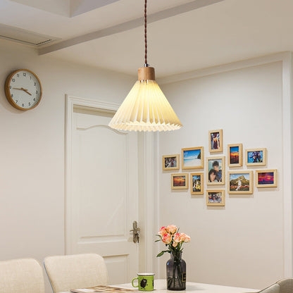 Contemporary Nordic Round Pleated Skirt Shape Fabric Iron 1-Light Pendant Light For Living Room