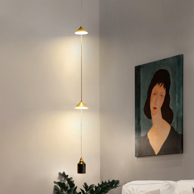 Modern Minimalist Electroplated Marble Strips Iron LED Chandelier For Living Room