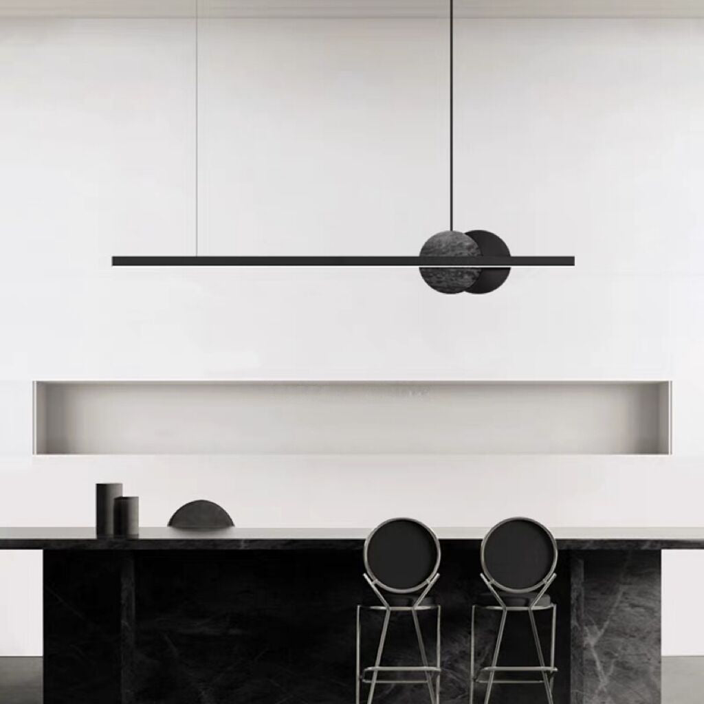 ثريا جزيرة LED مصنوعة من النحاس والرخام والأكريليك بتصميم عصري بسيط لغرفة الطعام