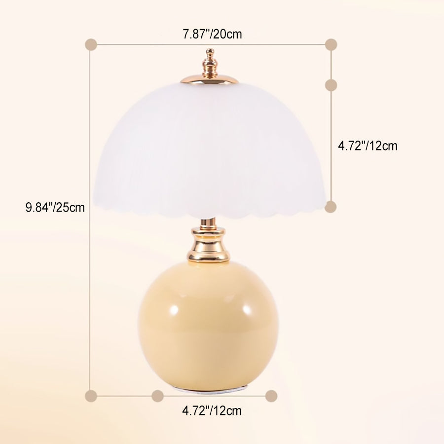 Contemporary Nordic Half Dome Flower Globe Base Iron Ceramic Glass 1-Light Table Lamp For Bedroom