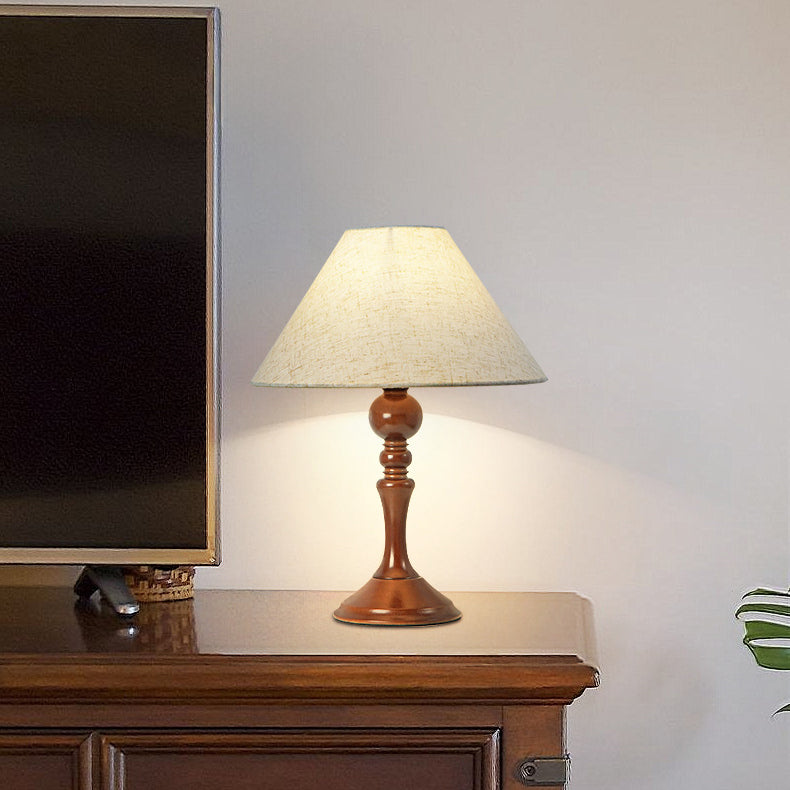 Traditional Vintage Drum Floral Fabric Wood 1-Light Table Lamp For Living Room